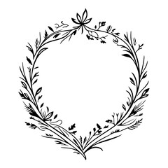 Elegant botanical wreath illustration with intricate foliage details, perfect for designs