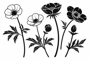 anemone icon set sihouette black vector bundle