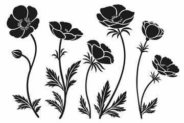 anemone icon set sihouette black vector bundle