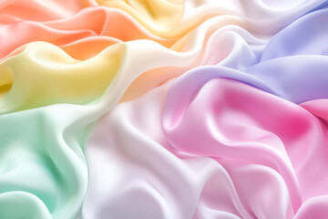 colorful pastel background featuring soft waves of silky fabric, creating serene and calming atmosphere. gentle hues blend beautifully, evoking sense of tranquility and elegance