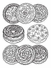 Beautiful line art of chocolate cookies with cream.eps