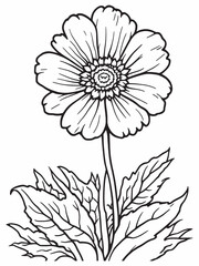 Beautiful real single flower line art black white.eps