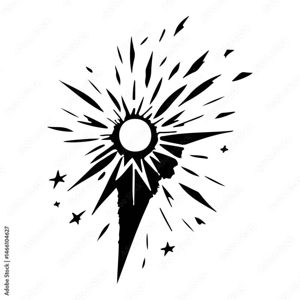 Poster abstract burst composition with celestial elements on a white background