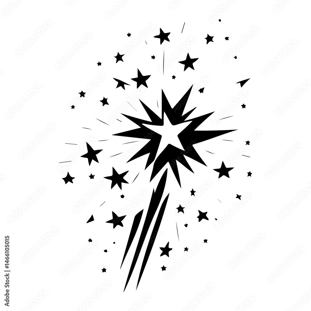 Poster dynamic starburst graphic with asymmetrical composition conveying motion and sparkle