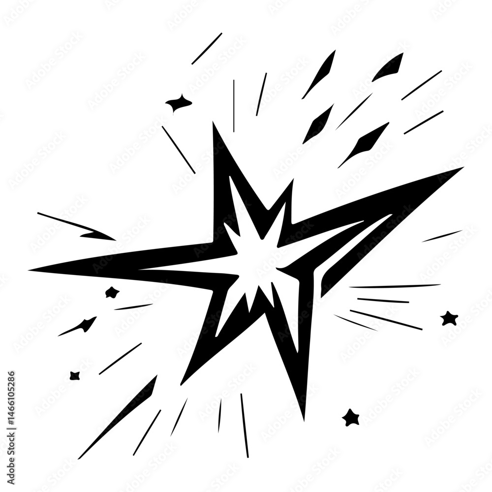 Poster stylized burst with sharp lines representing energy and dynamic movement