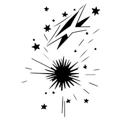 Stylized Cosmic Explosion: Dynamic Black and White Star Burst Composition