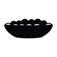 salad bowl vector silhouette icon, black and white illustration of food.
