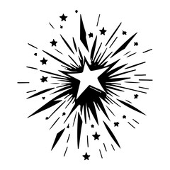 Starry outburst in monochrome, radiating energy with linear explosions effect