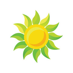 Sun with green leaves and white background 