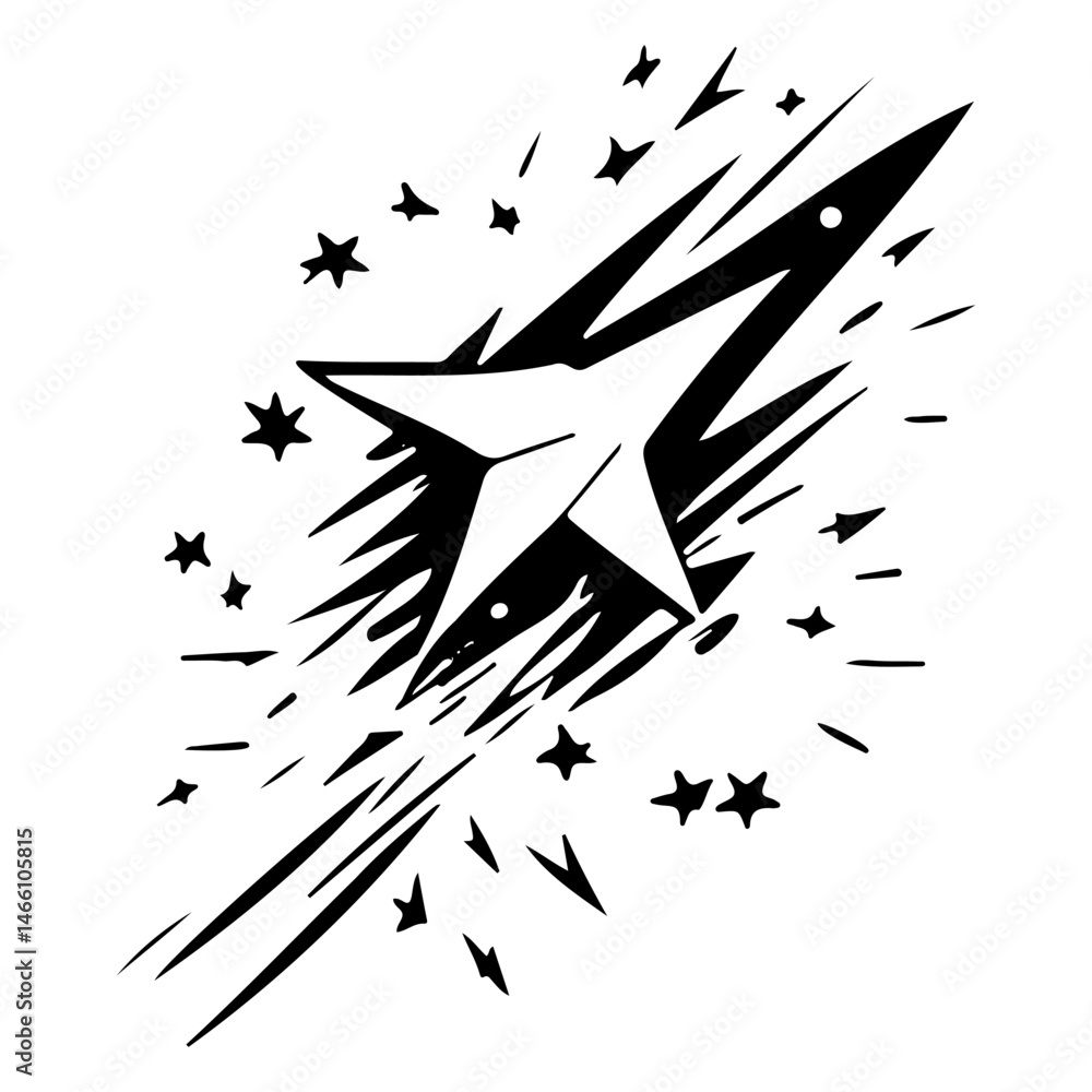 Poster stylized cosmic entity with astral fragmentation rendered in monochrome art