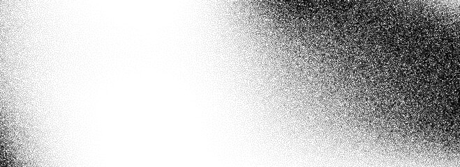 Stippled grain gradient texture background. Black dotted noisy gradation wallpaper. Rough grungy sand dot backdrop. Vector gritty distressed speckle and grit particle overlay for poster, flyer, banner