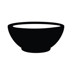 soup bowl vector silhouette icon, black and white illustration of food.