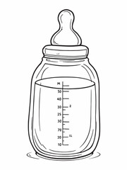Blue baby bottle filled with milk clean outline drawing.eps