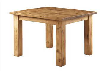 Square wooden table with thick legs on a white isolated background
