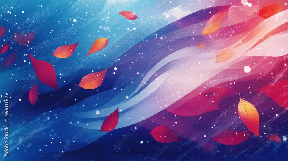 Aufkleber abstract artistic background with autumn leaves and bokeh on a colorful wavy surface