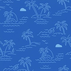 Seamless Tropical Palm Tree Island Pattern