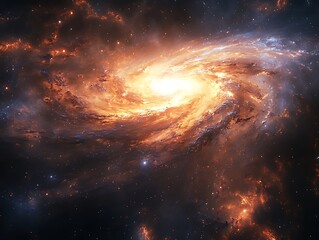 Fototapeta premium 80. A breathtaking depiction of a galaxy in the depths of space, where swirling stars and colorful nebulae create a mesmerizing display. The event horizon of a black hole looms at the center, 