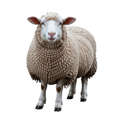 Curly-Coated Sheep Standing Upright on White Background
