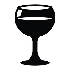 wine glass vector silhouette icon, black and white illustration of food.