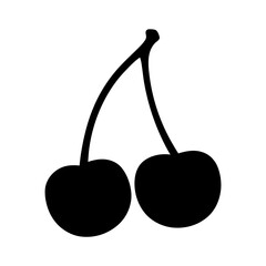 cherries vector silhouette icon, black and white illustration of food.