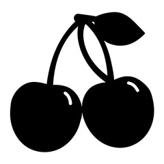 cherries vector silhouette icon, black and white illustration of food.