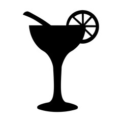 cocktail glass vector silhouette icon, black and white illustration of food.