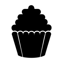 cupcake vector silhouette icon, black and white illustration of food.