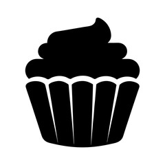 cupcake vector silhouette icon, black and white illustration of food.