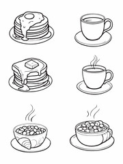 Breakfast caf? foods line art on white background.eps