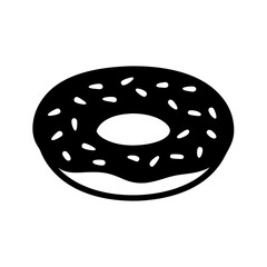 donut with sprinkles vector silhouette icon, black and white illustration of food.
