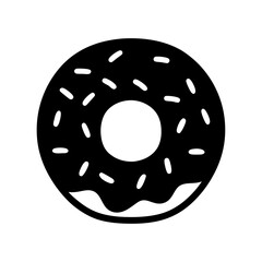 donut with sprinkles vector silhouette icon, black and white illustration of food.