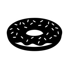 donut with sprinkles vector silhouette icon, black and white illustration of food.