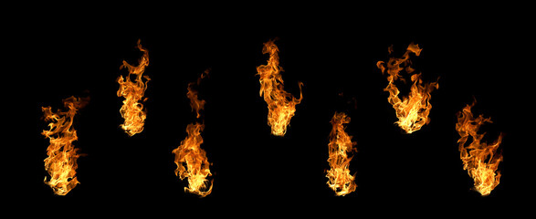Black background fire, flames with torches and textures with splitting power effect, can grill red,...