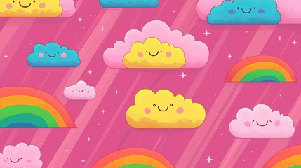 Repeating cloud pattern with rainbow gradients, vaporwave feel