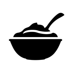 mashed potatoes vector silhouette icon, black and white illustration of food.