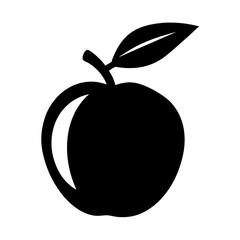 peach vector silhouette icon, black and white illustration of food.