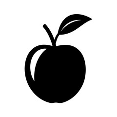 peach vector silhouette icon, black and white illustration of food.
