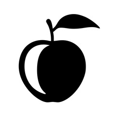peach vector silhouette icon, black and white illustration of food.