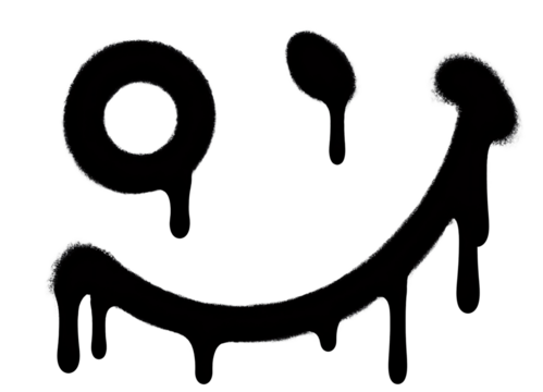 Dripping Black Smiley Face on White Background - Powered by Adobe