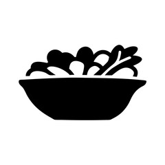 stir fry vegetables vector silhouette icon, black and white illustration of food.