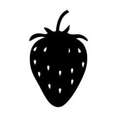 strawberry vector silhouette icon, black and white illustration of food.
