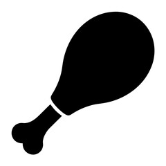 turkey leg vector silhouette icon, black and white illustration of food.