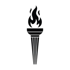 Black and White Torch Icon Flame Symbol for Freedom and Victory