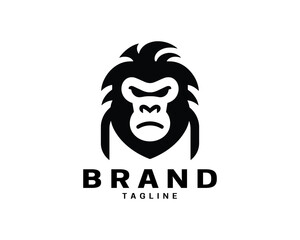 Gorilla head logo drawing in flat clean style