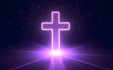 Fototapeta premium Guiding Light in the Dark A Symbol of Hope and Guidance Illuminated by Stars Radiating on Purple Ground. High quality