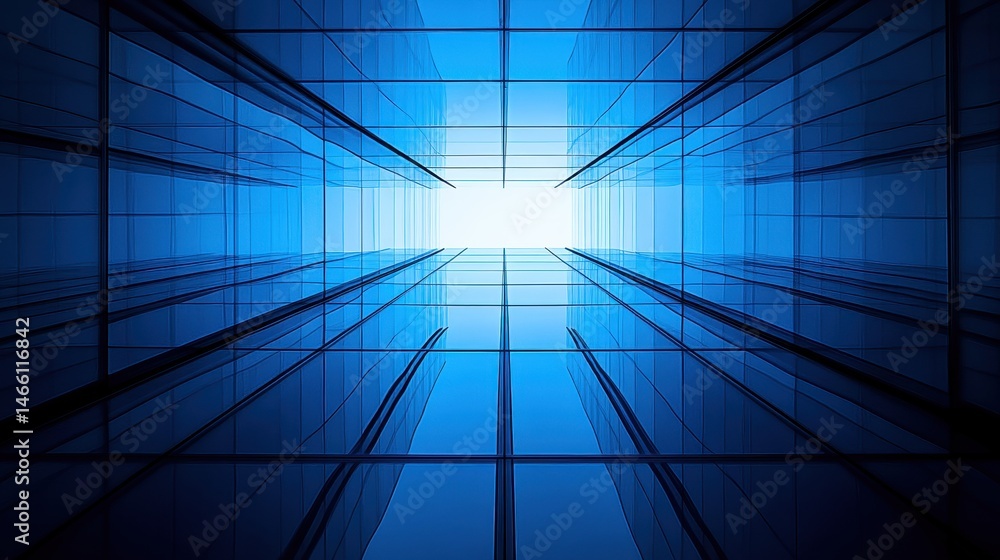 Aufkleber futuristic blue tunnel digital space abstract background geometric perspective matrix grid virtual r