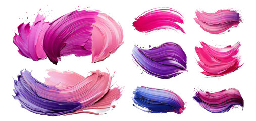 Colorful Brush Strokes of Pink and Purple for Creative Backgrounds, Isolated on Transparent, white background