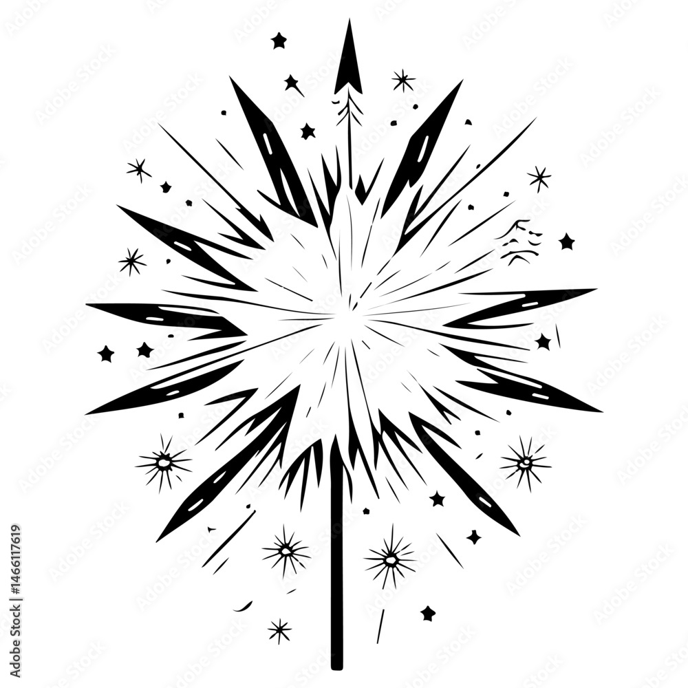 Poster abstract monochrome starburst with geometric shapes and celestial elements design