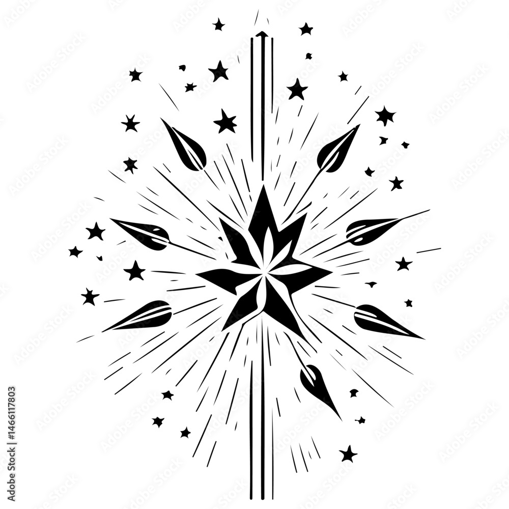 Poster abstract starburst design with geometric elements, suitable for print or digital