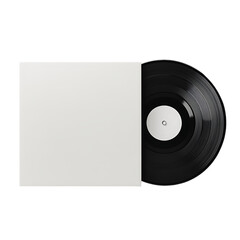 Blank Vinyl Record with White Cover on Transparent Background